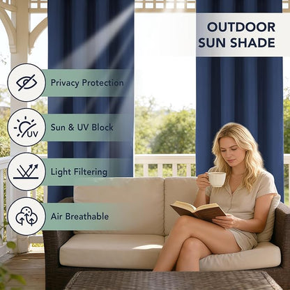 Outdoor Curtains for Patio Waterproof, 6 Drape Panels, Sun Shades | Privacy & - Image 3