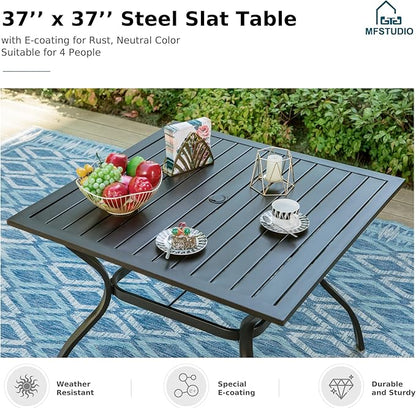 MFSTUDIO 5 Pieces Patio Dining Sets for 4, Square Metal Outdoor Table and Chairs, Heavy Duty Patio Dining Furniture for Deck, Porch