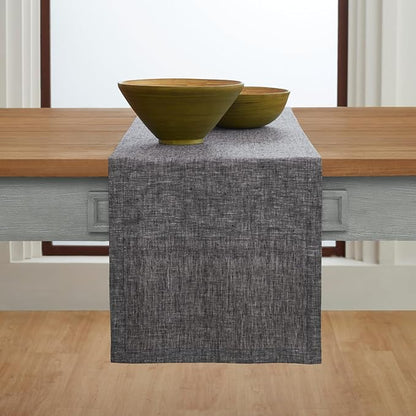 Solino Home Linen Chambray Black Table Runner 90 Inches Long - Athena, 100% Pure Linen Dining Table Runner 14 x 90 Inch for Winter
