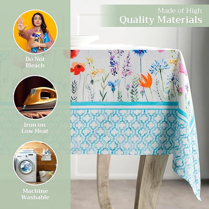 Maison d' Hermine Table Cloth Rectangle Table 100% Cotton 54 x 72 Inches Tablecloth Reusable Decorative for Dining Room, Farmhouse, Home, Party, Festive & Wedding Spring Summer - Flower in The Field