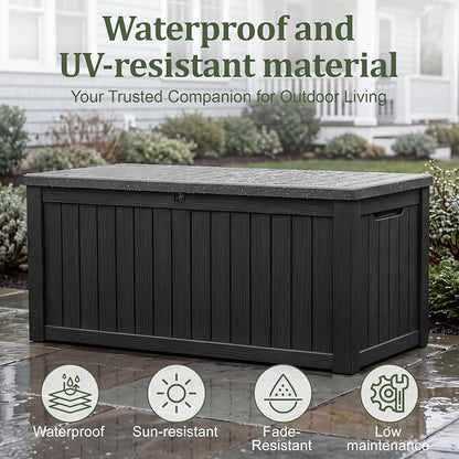 180 Gallon Resin Deck Box, Waterproof Lockable Outdoor Storage Box Container - Image 4