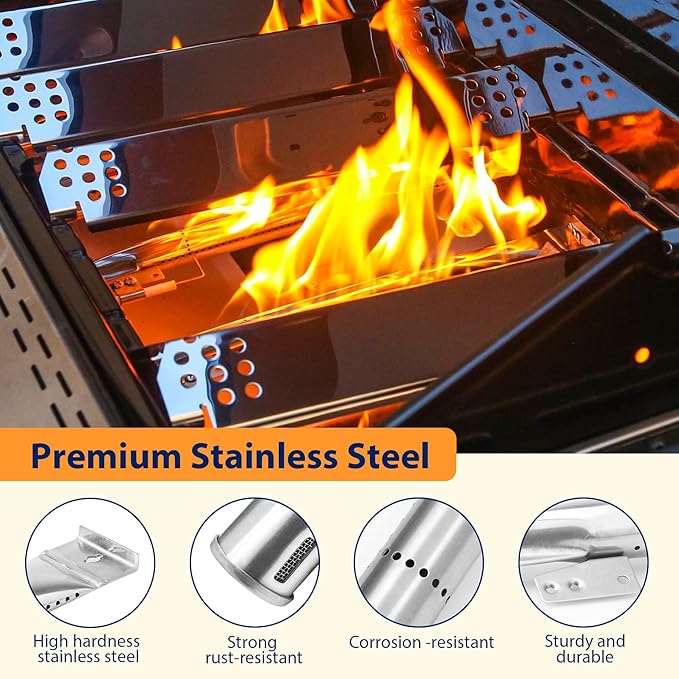 Stainless Cooking Grate,Heat Shield and Burner Kit for Nexgrill Replacement Parts 4-Burner 720-0830H 720-0830H,720-0888N,720-0888,720-0864,720-0896B,for Uniflame,Kenmore,Nexgrill 4&5-Burner Gas Grills
