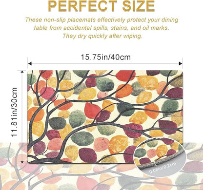 Rainbow Tree Placemats Set of 4 - Faux Leather Resistant Placemats for Dinner Table, Non-Slip Waterproof Oil-Proof Washable Reusable Placemat for Indoor Outdoor Kitchen Decor, 15.75In*11.81In
