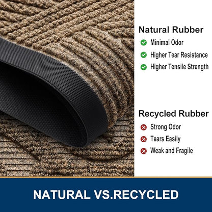 Smiry Front Door Mat Outside Entrance, Heavy Duty Sturdy Natural Rubber Doormat, Trap Dirt and Moisture, Easy Clean Low Profile Mats for Indoor Outdoor Entry, Interwoven Stripes (29.5x17, Brown)