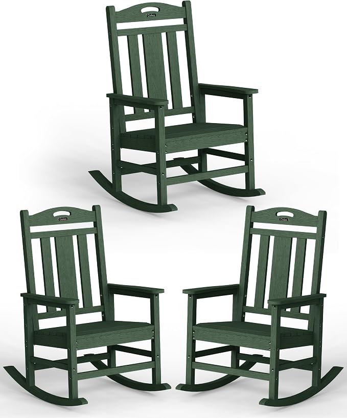 Oversized Outdoor Rocking Chairs Set of 3, 380lbs Heavy-Duty Large Patio Rocker by CIOKEA