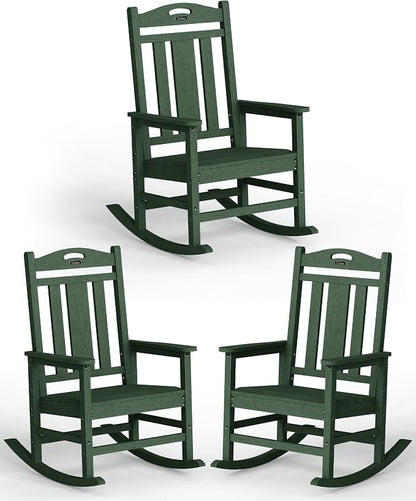 Oversized Outdoor Rocking Chairs Set of 3, 380lbs Heavy-Duty Large Patio Rocker by CIOKEA