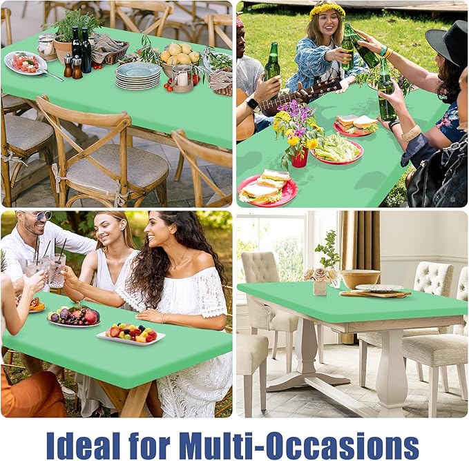 Spandex 6 Foot Rectangle Table Cloth 6 Pack, Elastic Fitted Tablecloths for Picnic, Stretch Washable Patio Table Cover for Outdoor, Camping, Banquet and Parties (Bright Green, 30"x72")
