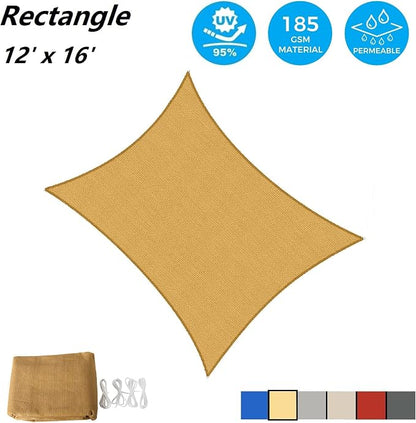 AsterOutdoor Sun Shade Sail Rectangle 12' x 16' UV Block Canopy - Image 2