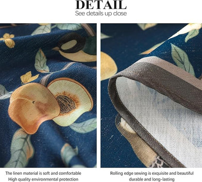 Linen Table Cloth Rectangle,Wrinkle Resistant French Blue Tablecloth Print with Froal,Decor Stitch Table Cloth for Thanksgiving,Dining Room,Home,Kitchen 63" × 94"-DeweyA Blue