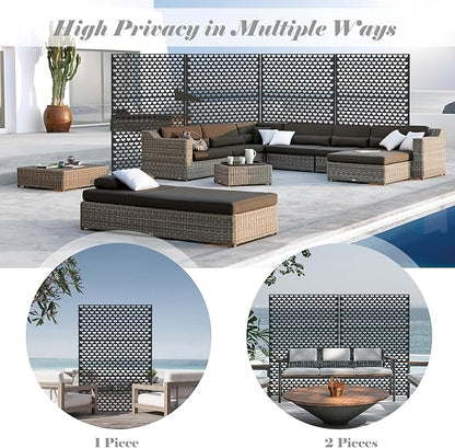 Domi Metal Privacy Screens and Panels with Free Standing, Freestanding Outdoor Indoor Privacy Screen, Decorative Privacy Screen for Balcony Patio Garden, Semi-Circular Shape