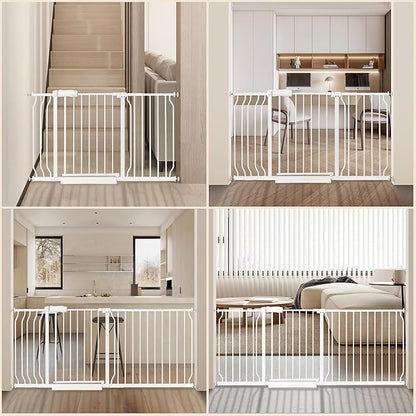 Extra Wide Baby Gate 57.5-66.9 Pressure Mounted,Child Dog Pet Safety Gates with Walk Through Door for Doorways Stairs No Drilling in Door,White