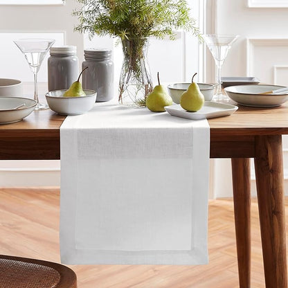 Solino Home Linen White Table Runner 108 Inches Long - 100% Pure Linen 16 x 108 Inch Table Runner for Dining, Valentines, Spring, Easter - Sonoma