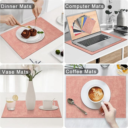 Homaxy Faux Leather Heat Resistant Placemats for Dining Table Set of 6, Waterproof Wipeable Washable PU Table Mats, Easy to Clean Anti-Slip Place Mats, 11.8" x 17", Pink