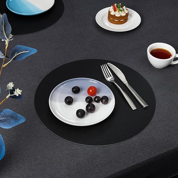 Myir JUN Round Placemats Dual Sided, Faux Leather Place Mats Set of 4 Indoor Placemats for Dining Table Outdoor Placemats Non-Slip Washable Table Mats (Set of 8, Black)