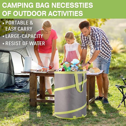Resuable Leaf Bag 2 Pack, Collapsible Trash Can for Camping, Garden Waste Bag Pop Up, 120L Large Yard Waste Container with Drain Holes and Drawstrings for Windy Days