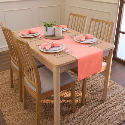 Encasa XO Table Runner 13"x72" Long | Cotton Canvas Fabric | Coral Solid Color | Machine Washable & Durable