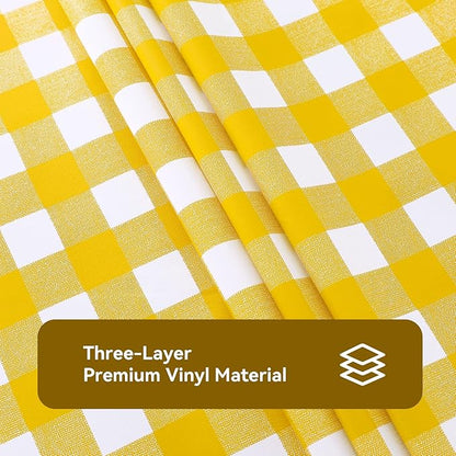 Romanstile Rectangle Vinyl Tablecloth, 100% Waterproof Buffalo Gingham Plastic Table Cloth, Heavy Duty Wipeable Checkered Table Covers for Outdoor, Camping, Picnic, Patio - 54 x 108, Yellow and White
