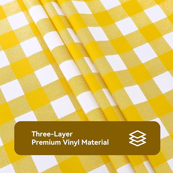 Romanstile Rectangle Vinyl Tablecloth, 100% Waterproof Buffalo Gingham Plastic Table Cloth, Heavy Duty Wipeable Checkered Table Covers for Outdoor, Camping, Picnic, Patio - 54 x 78, Yellow and White