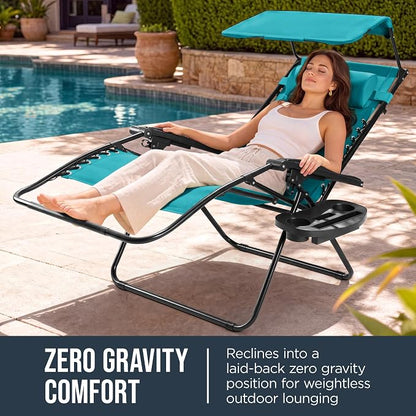 Best Choice Products Oversized Padded Zero Gravity Chair w/Canopy Headrest Cup - Image 3