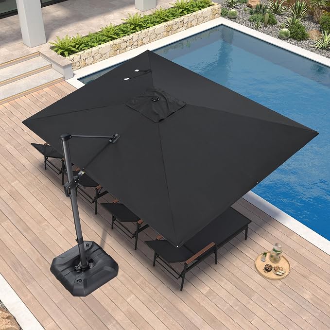 PURPLE LEAF Patio Umbrella 9' x 11.5' Rectangle All-Day Shade Control Black | - Image 2