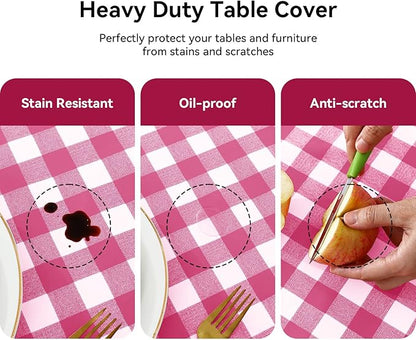 Romanstile Rectangle Vinyl Tablecloth, 100% Waterproof Buffalo Gingham Plastic Table Cloth, Heavy Duty Wipeable Checkered Table Covers for Outdoor, Camping, Picnic, Patio - 54 x 108, Hot Pink
