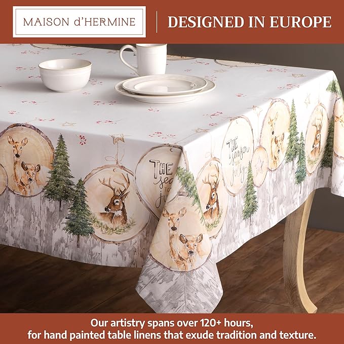 Maison d' Hermine Table Cloth Rectangle Table 100% Cotton 60 x 108 Inches Fall Tablecloth Reusable Everyday Use for Thanksgiving Christmas Decorations Dining Farmhouse Party (Mountain Life)