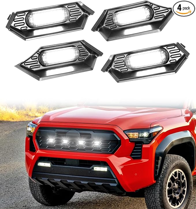 Front Grille Grill Lights for 2024 2025 Tacoma TR D Off Road Sport OEM Grill Led Grill Light for Tacoma Accessories,White,4PCS (24Tacoma-Off Road-W)