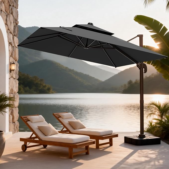 10x10Ft Patio Umbrella Outdoor Cantilever Rectangle Umbrella, 6-Level Tilt & - Image 8