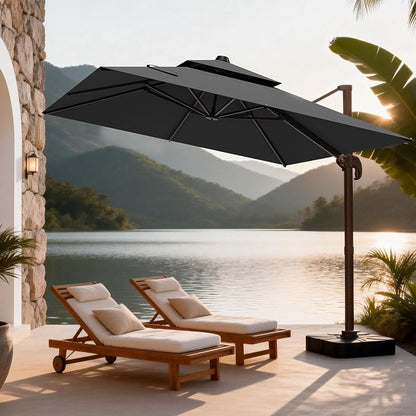 10x10Ft Patio Umbrella Outdoor Cantilever Rectangle Umbrella, 6-Level Tilt & - Image 8