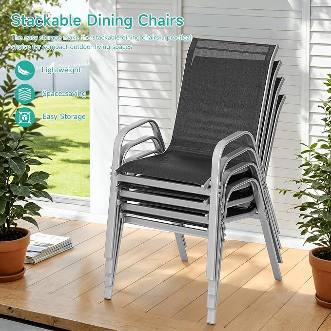 Patio Chairs Set of 6, All Weather Outdoor Dining Chairs | Stackable Dining - Image 5