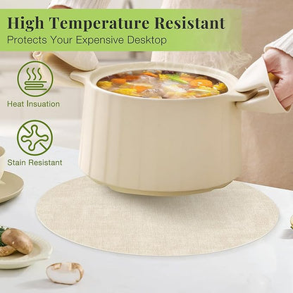 13-Inch Faux Leather Round Placemats Set of 12, Waterproof Anti-Slip Dual Sided Place mats, Heat Resistant Washable Table Mats with Coaster, Suitable for Indoor & Outdoor (12, Black Beige)