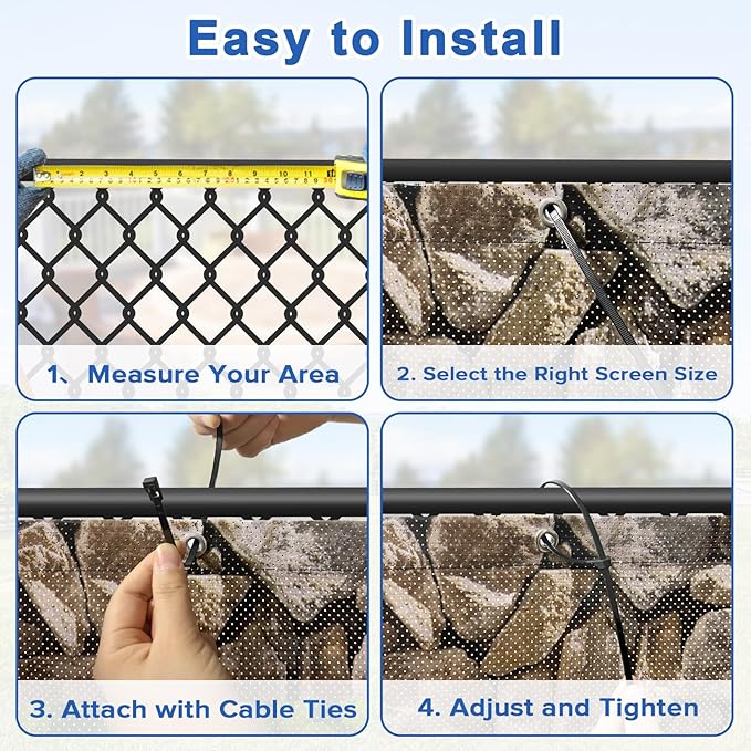 UPGRADE 4'x8'Customized PVC Privacy Fence Screen with Stone Wall Print – Outdoor Waterproof Patio Privacy Cover for Yard, Balcony, Garden Fence Decoration