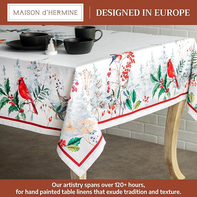 Maison d' Hermine Table Cloth Rectangle Table 100% Cotton 60 x 90 Inches Fall Tablecloth Reusable Everyday Use for Thanksgiving Christmas Decorations Dining Farmhouse Party (Morzine)