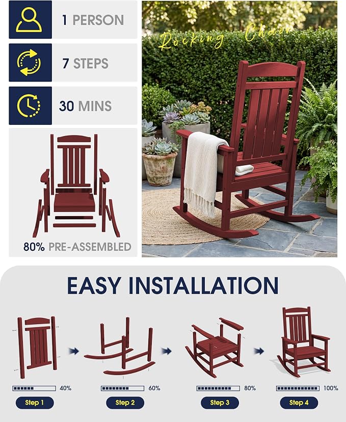 Oversized Outdoor Rocking Chairs Set of 2, HDPE Porch Rockers - Image 8