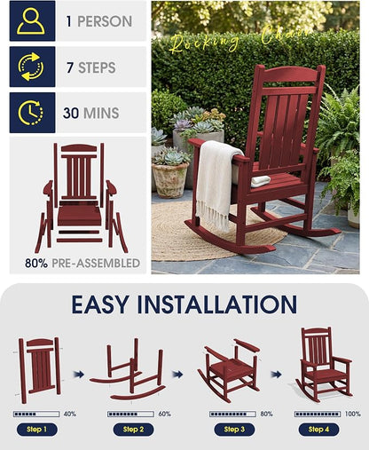 Oversized Outdoor Rocking Chairs Set of 4, HDPE Porch Rockers - Image 8