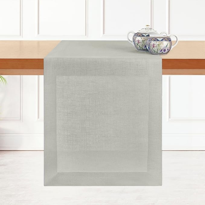 D'Moksha Homes Linen Table Runner 48 Inches - 100% Pure Linen Silver Grey Table Runner 14 x 48 Inch for Coffee Tables, Dresser, Winter, Holiday - Machine Washable