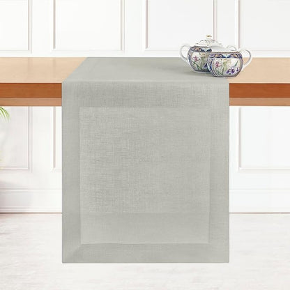 D'Moksha Homes Linen Silver Grey Table Runner 84 Inches Long - 100% Pure Linen 14 x 84 Inch Table Runner for Dining, Winter, Holiday - Machine Washable