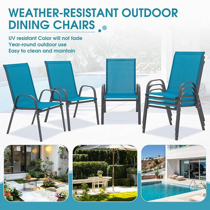 24.4" Wide Outdoor Stackable Chairs Set of 6 | Stacking Patio Chairs - Image 8