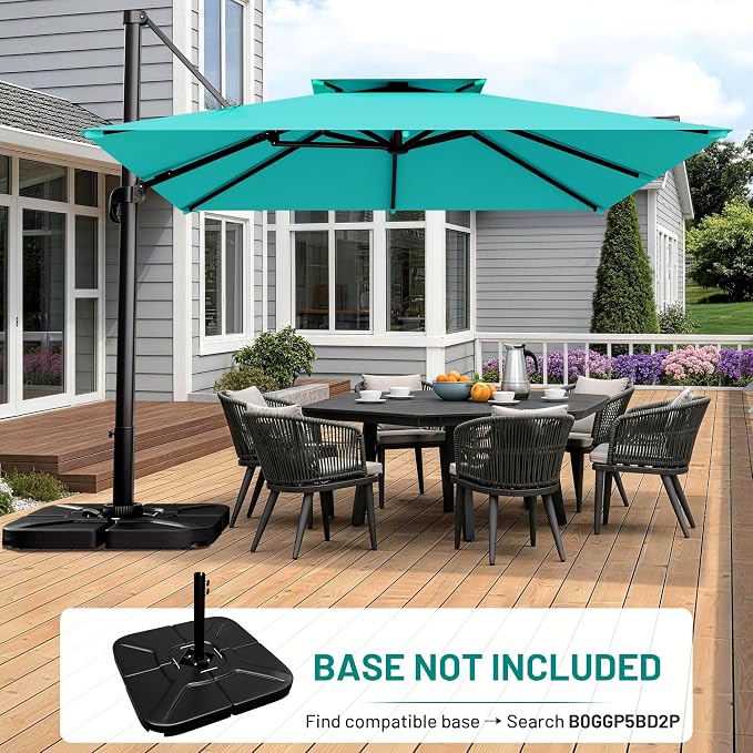 12×12 FT Double-Top Cantilever Patio Umbrella, Turquoise | Square Offset - Image 6
