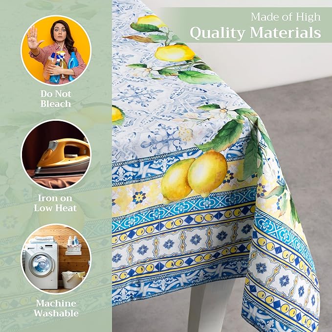 Maison d' Hermine Table Cloth Rectangle Table 100% Cotton 60 x 108 Inches Tablecloth Reusable Decorative Everyday Use for Dining Room, Farmhouse, Home, Party, Festive & Wedding Spring Summer - Citrus