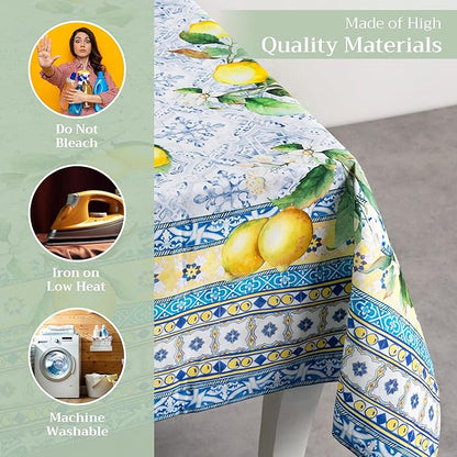 Maison d' Hermine Table Cloth Rectangle Table 100% Cotton 70 x 90 Inches Tablecloth Reusable Decorative Everyday Use for Dining Room, Farmhouse, Home, Party, Festive & Wedding Spring Summer - Citrus