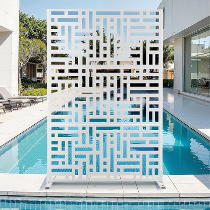 Metal Privacy Screen for Outdoor & Indoor Use, Free Standing Privacy Screen for Patio Garden Pool, 72" H x 47" W Decoative Privacy Panels, Weather Resistant, Easy Assembly (White Helen Street)