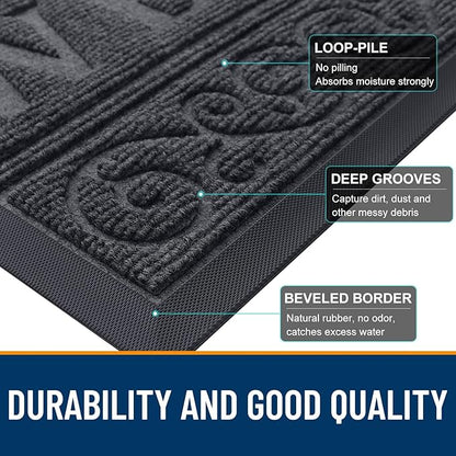 OLANLY Welcome Door Mat Indoor Outdoor Entrance, Heavy Duty Sturdy Front Door Mat, Waterproof All-Weather Doormat, Stain Resistant, Low Profile, Easy Clean Patio Entryway Mat, 47 x 24, Medium Grey