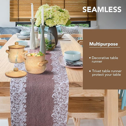 Trivet Table Runner Hot Plates Mat 12 X 40 Inch Heat Resistant Table Protector Waterproof Decorative Farmhouse Kitchen Trivets Counter Heat Proof Placemats for Hot Dishes (Jute and Lace)