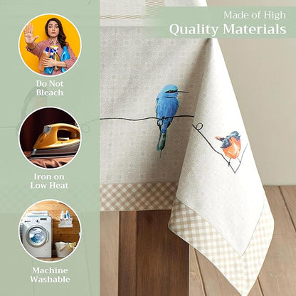 Maison d' Hermine Table Cloth Rectangle Table 100% Cotton 60 x 90 Inches Tablecloth Reusable Decorative for Dining Room, Farmhouse, Home, Party, Festive & Wedding Spring Summer - Birdies On Wire