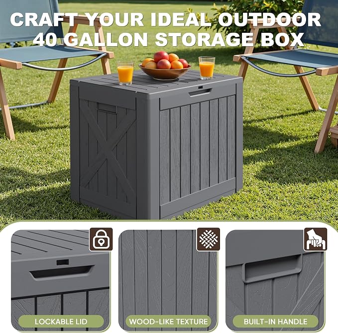 Greesum 40 Gallon Outdoor Deck Box, Resin Storage, Garden Tools, Pool Supplies - Image 2