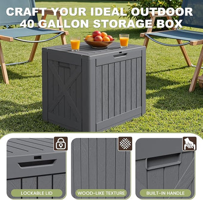 Greesum 40 Gallon Outdoor Deck Box, Resin Storage, Garden Tools, Pool Supplies - Image 2