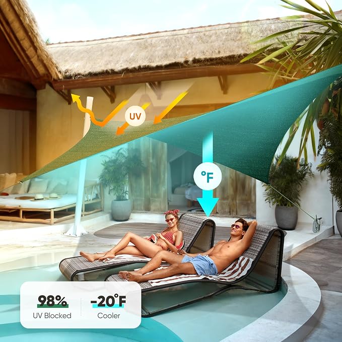 Quictent Sun Shade Sail for Patio w/Hardware Kit 185GSM 20x20ft Green | Square - Image 3