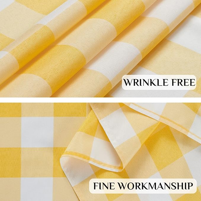 Softalker Gingham Checkered Tablecloth Rectangle - Outdoor Waterproof Buffalo Plaid Table Cloth, Stain Resistant Washable Table Cover for Picnic, Camping, Dining - Yellow and White, 60 x 120 Inch