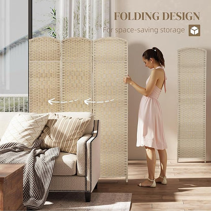 HOMCOM 3 Panel Room Divider, 6' Tall Folding Privacy Screen, Hand-Woven Freestanding Wall Partition for Home Office, Bedroom, Washed Oak